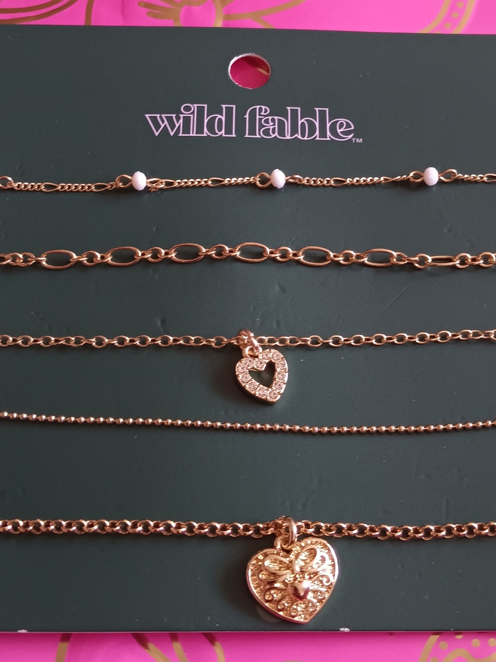 WILD FABLE FIVE DELICATE GOLD TONE NECKLACE SET